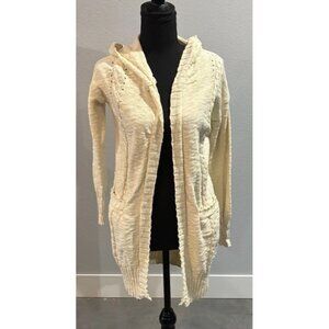 Anthropology Sadie & Sage Long Open Front Hooded Knit Cardigan Pockets Small